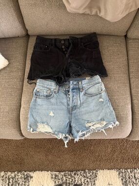 We The Free Black Distressed Button-Front Denim Shorts